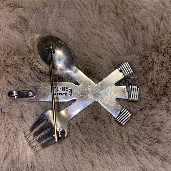 Vtg Taxco 925 TL-115 Fork, Spoon, Knife Pin Vintage Cook Chef Brooch / 14g - Picture 5 of 6